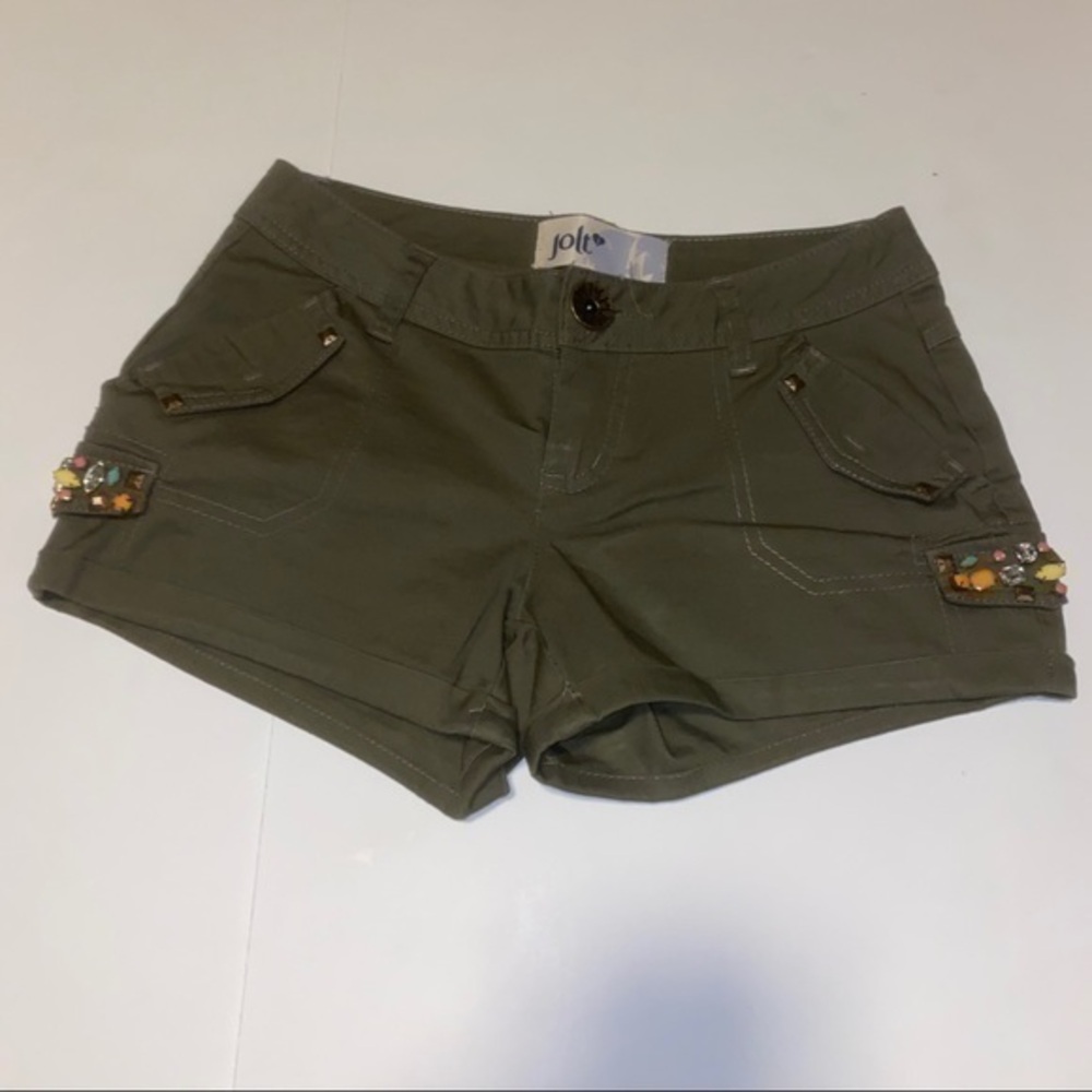 My Michelle Jolt Women Studs Rolled Cuffs Shorts T562JGS1 /Olive /00.